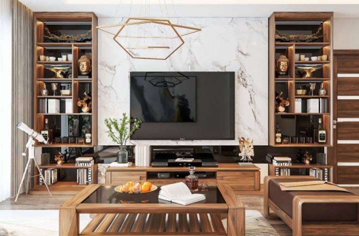 Kệ tivi thiết kế nội thất phòng khách bằng gỗ