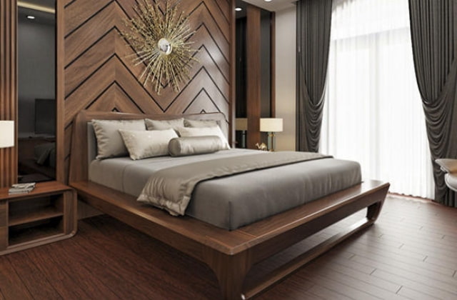 Phòng ngủ gỗ óc chó màu trầm ấm