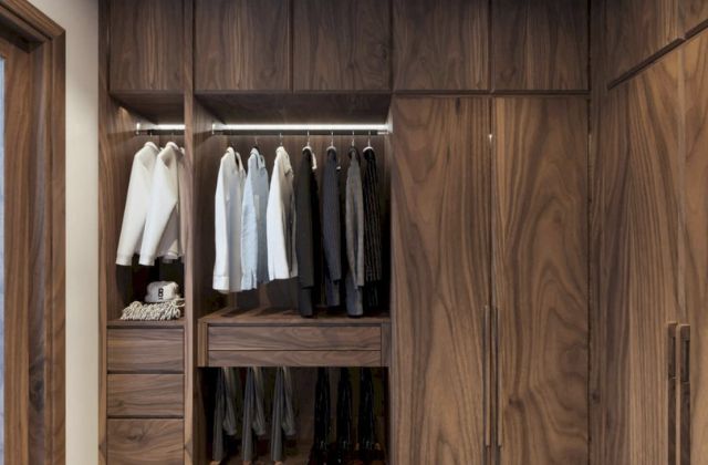 Tủ quần áo gỗ óc chó chữ L phù hợp với mọi không gian